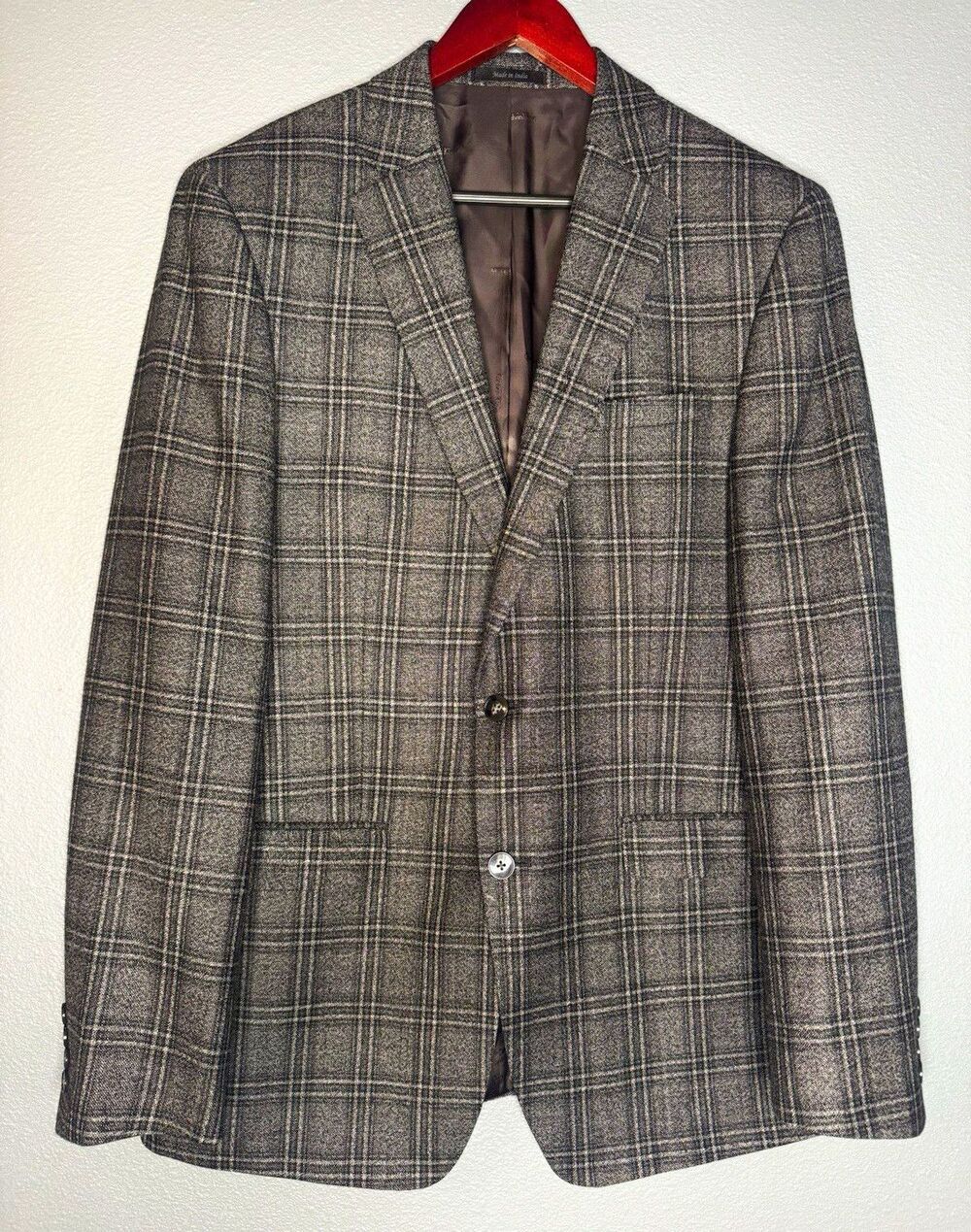 Calvin Klein Blazer Mens 44L Gray Plaid Wool Sport Coat Single Breasted 2 Button